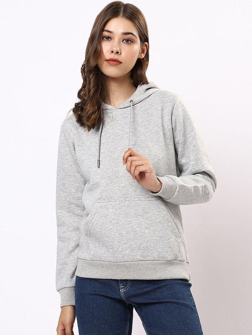 women melange grey wool hooded sweatshirt - 20742980 - Very Small Image - 1