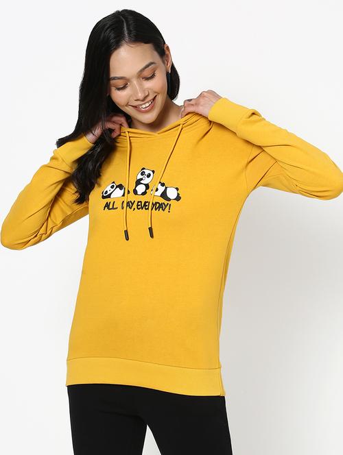 women graphic printed yellow wool hooded sweatshirt - 20742986 - Very Small Image - 1