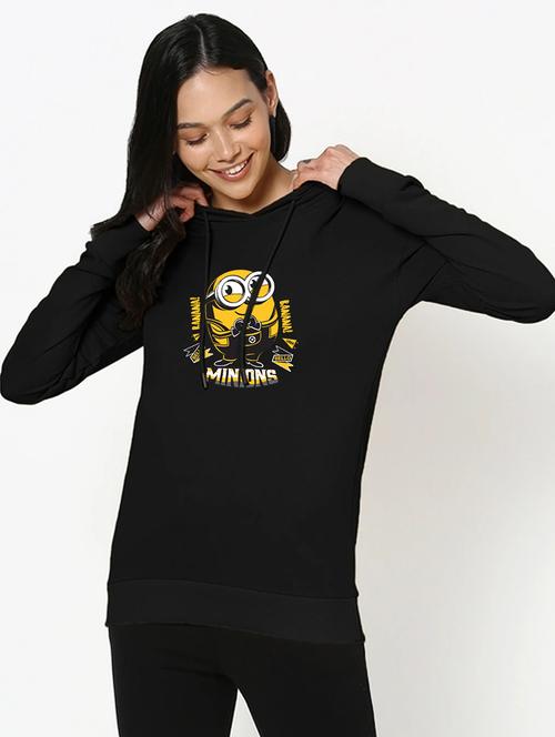 women graphic printed black wool hooded sweatshirt - 20742990 - Very Small Image - 1