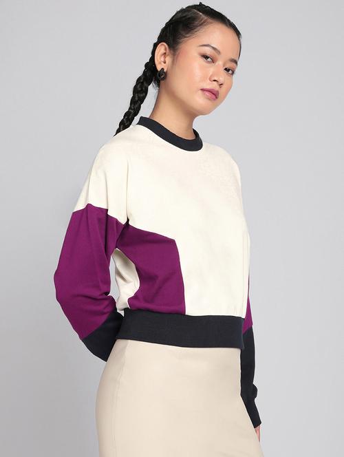 white & purple cotton blend regular sweatshirt - 20743081 - Very Small Image - 1