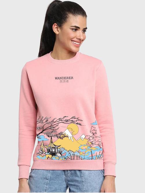 pink cotton blend front print sweatshirt - 20743194 - Very Small Image - 1
