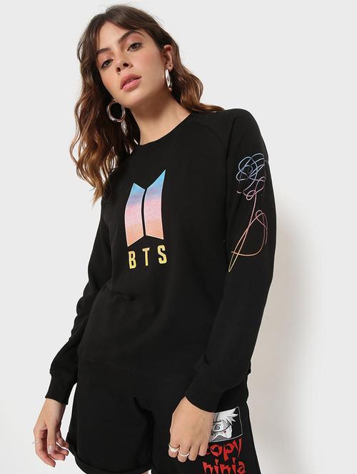 black cotton blend placement print sweatshirt - 20743200 - Very Small Image - 1