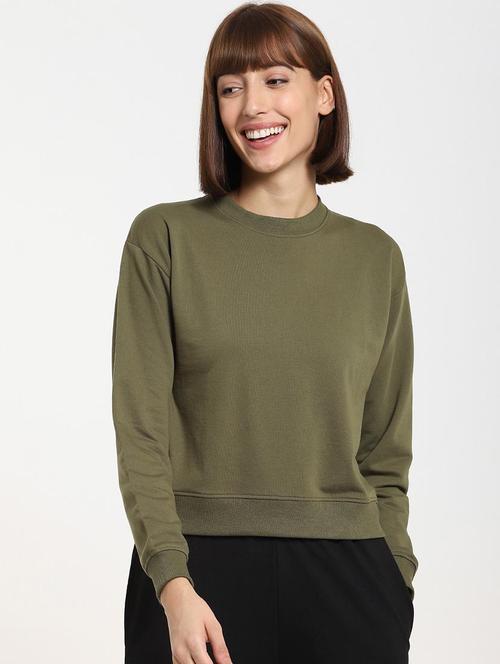 olive cotton blend regular sweatshirt - 20743203 - Very Small Image - 1