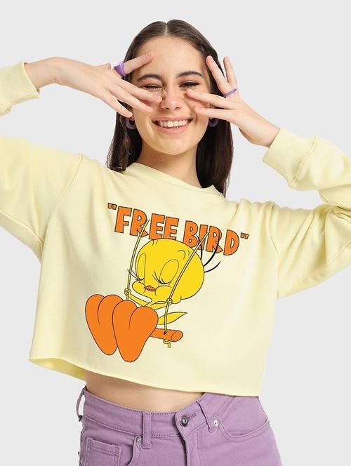 yellow cotton blend front print sweatshirt - 20743279 - Very Small Image - 1