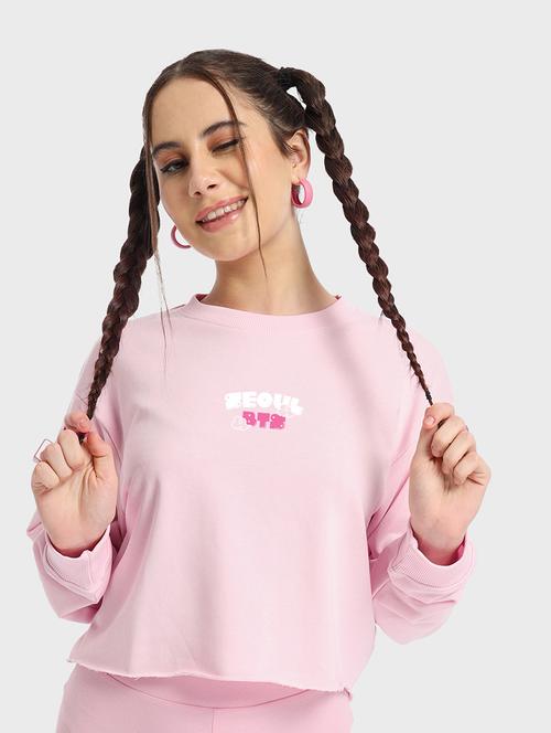 pink cotton blend chest print sweatshirt - 20743369 - Very Small Image - 1