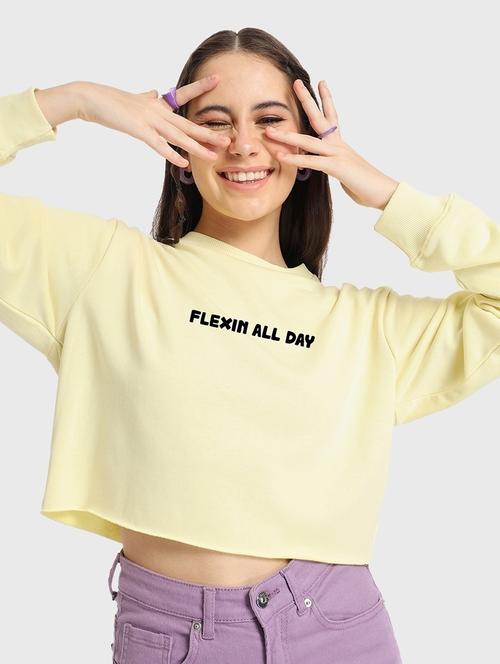 yellow cotton blend chest print sweatshirt - 20743412 - Very Small Image - 1
