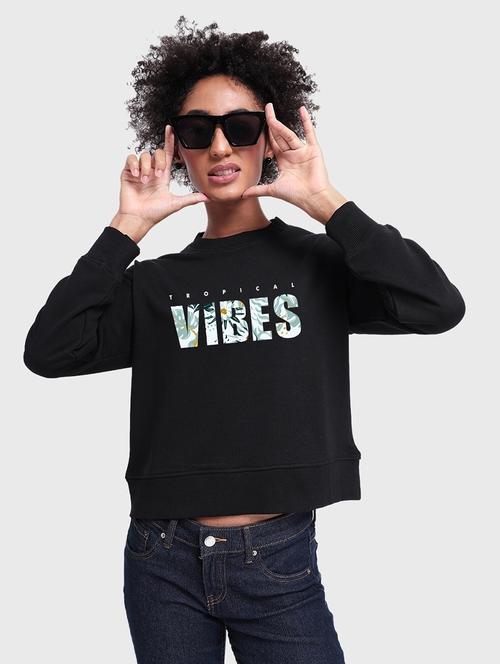 black cotton blend chest print sweatshirt - 20743456 - Very Small Image - 1