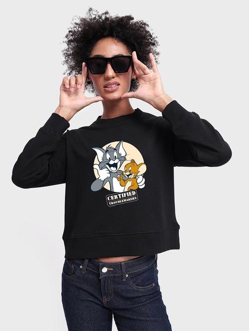 black cotton blend front print sweatshirt - 20743459 - Very Small Image - 1