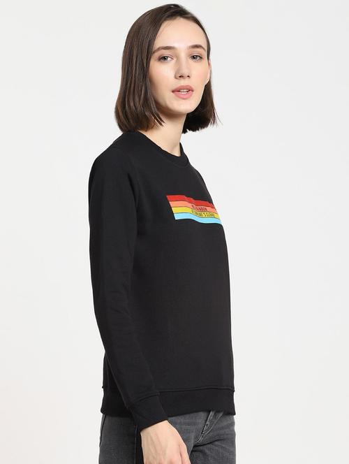 black cotton blend chest print sweatshirt - 20743595 - Very Small Image - 1