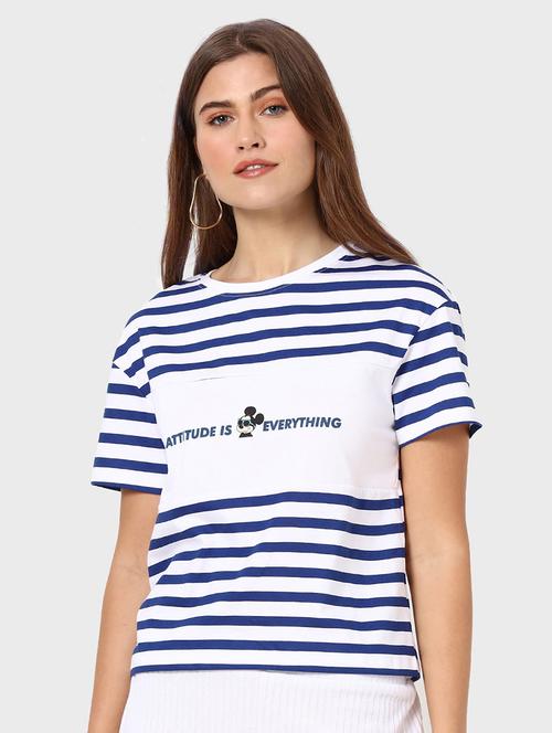 women blue stripes printed regular t-shirt - 20743649 - Very Small Image - 1