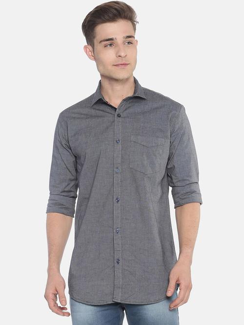 grey solid cotton casual shirt - 20743718 - Very Small Image - 1