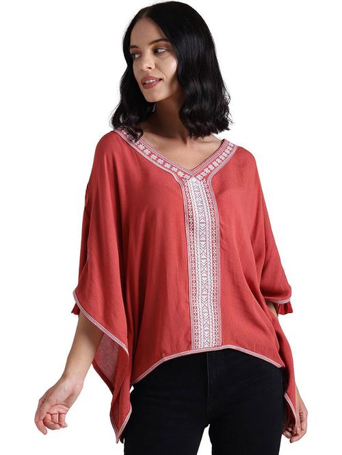 women red embroidered regular top - 20743765 - Very Small Image - 1