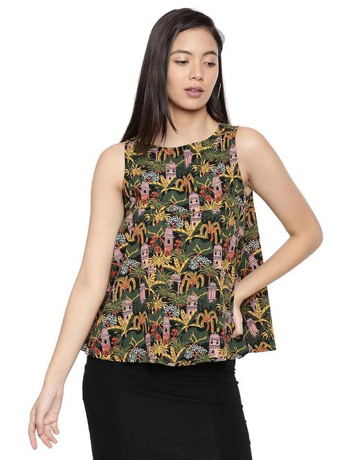 women green printed a line top - 20743783 - Very Small Image - 1