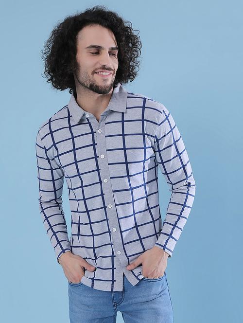 men grey checkered casual shirt - 20743816 - Very Small Image - 1