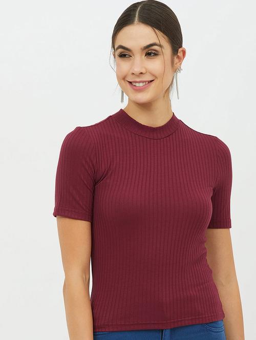women solid mock neck short sleeves top - 20743898 - Very Small Image - 1