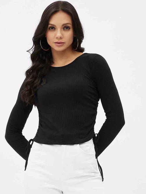 women solid round neck long sleeves top - 20743968 - Very Small Image - 1