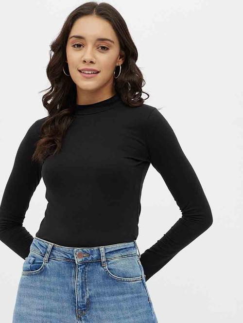 women solid mock neck long sleeves top - 20743972 - Very Small Image - 1