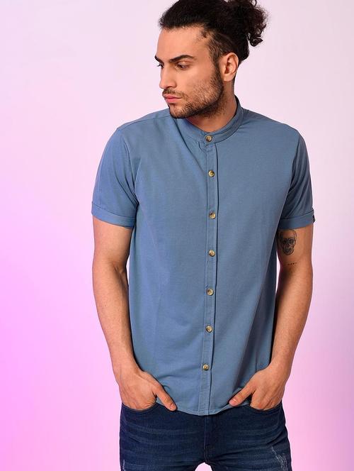 men blue solid casual shirt - 20744063 - Very Small Image - 1