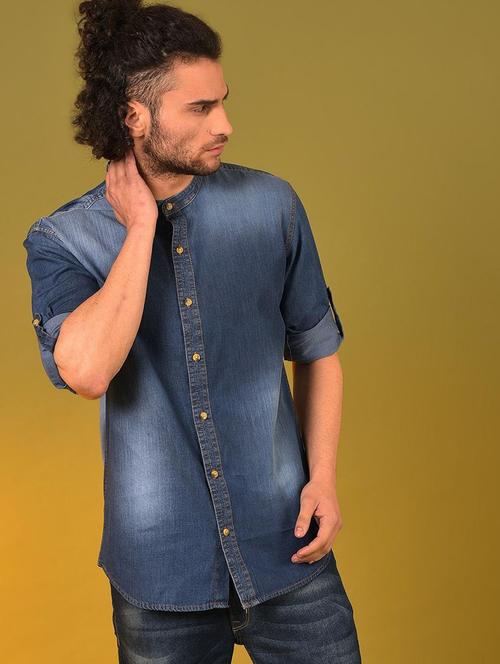 men blue faded casual shirt - 20744120 - Very Small Image - 1