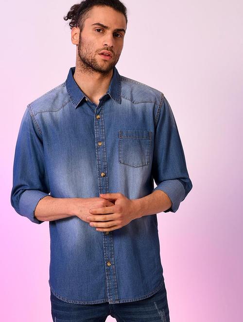 men faded denim casual shirt - 20744122 - Very Small Image - 1