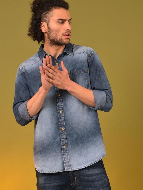 men faded denim casual shirt - 20744124 - Very Small Image - 1