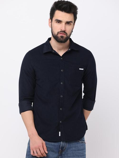 navy blue cotton casual shirt - 20744164 - Very Small Image - 1
