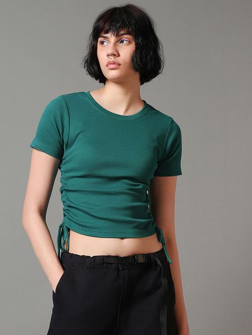 women bottle green solid cropped t-shirt - 20744331 - Very Small Image - 1