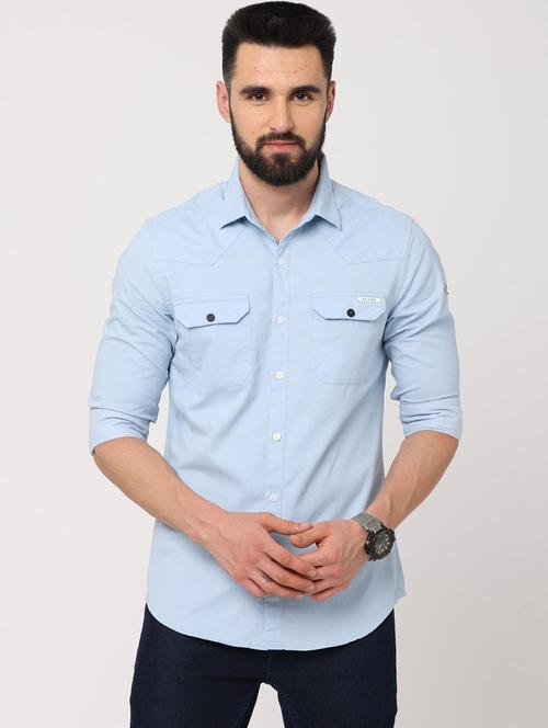 men light blue double pocket casual shirt - 20744393 - Very Small Image - 1