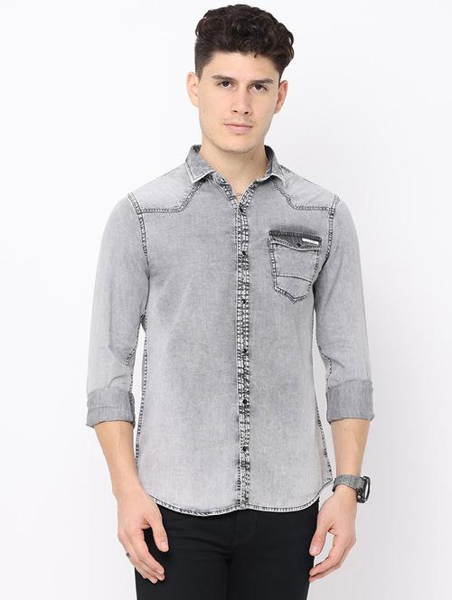 men grey faded casual shirt - 20744477 - Very Small Image - 1