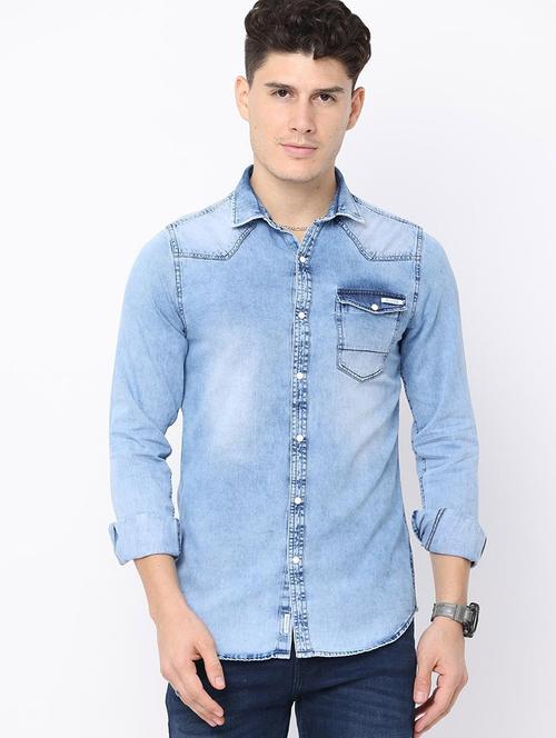 men blue faded casual shirt - 20744482 - Very Small Image - 1