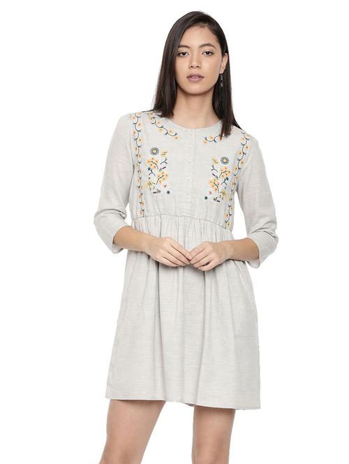 women grey embroidered a-line dress - 20744670 - Very Small Image - 1