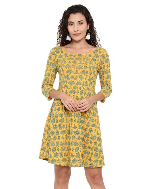 women yellow printed a-line dress - 20744728 - Very Small Image - 1