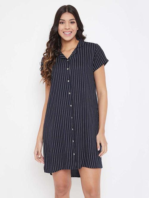 women navy blue stripes shirt dress - 20744792 - Very Small Image - 1