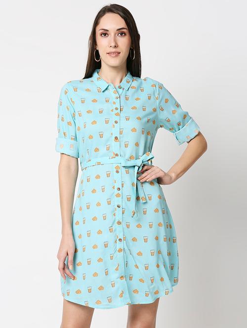 light blue printed shirt dress - 20745139 - Very Small Image - 1