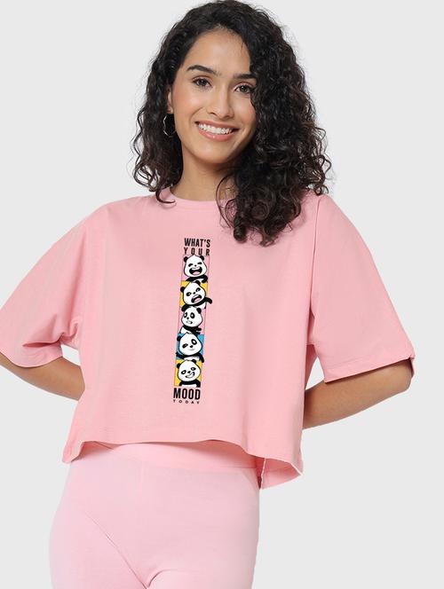 women pink graphic printed round neck boxy t-shirt - 20745369 - Very Small Image - 1