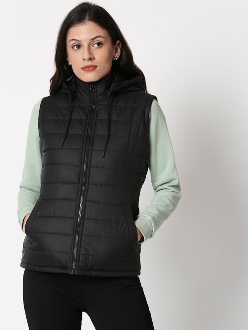 women black solid sleeveless quilted jacket - 20745460 - Very Small Image - 1