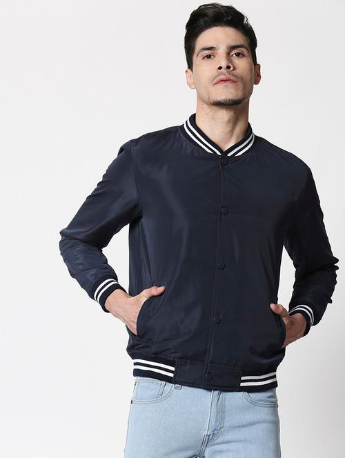 navy blue solid casual jacket - 20745502 - Very Small Image - 1