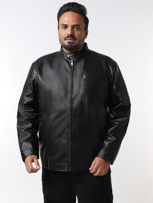 solid black detailed plus size casual jacket - 20745505 - Very Small Image - 1