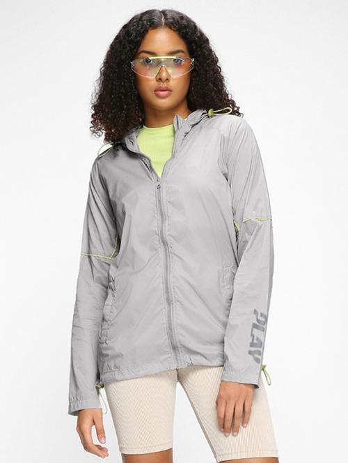 unisex solid grey hooded casual jacket - 20745568 - Very Small Image - 1