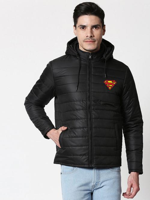 black placement print detailed hooded casual jacket - 20745572 - Very Small Image - 1