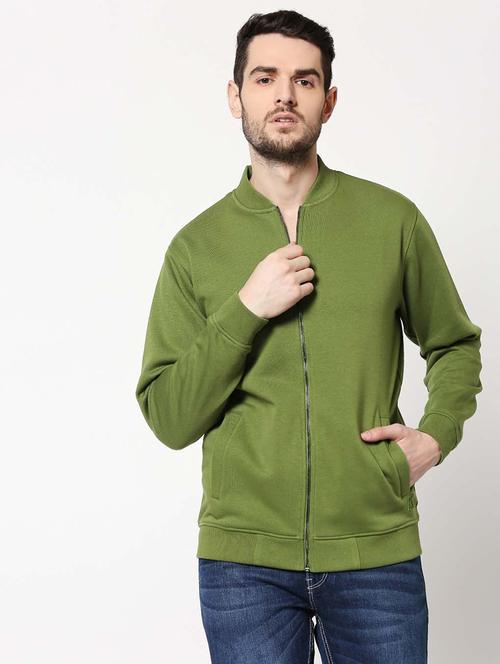 solid green zipper casual jacket - 20745578 - Very Small Image - 1