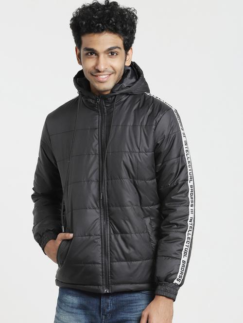 black sleeves taped detailed hooded jacket - 20745621 - Very Small Image - 1