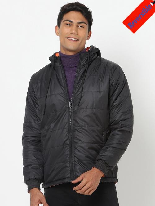 men solid hooded quilted jacket - 20745625 - Very Small Image - 1