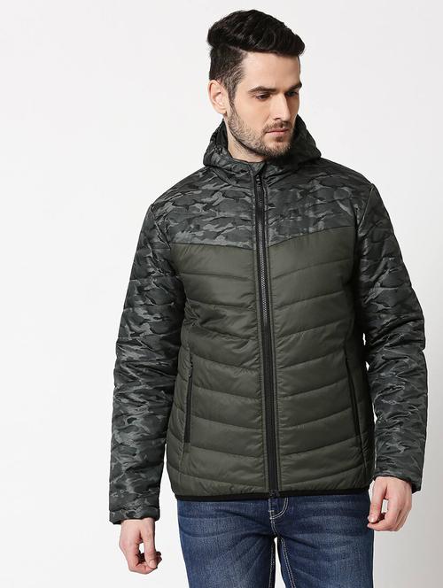 olive green hooded quilted jacket - 20745630 - Very Small Image - 1