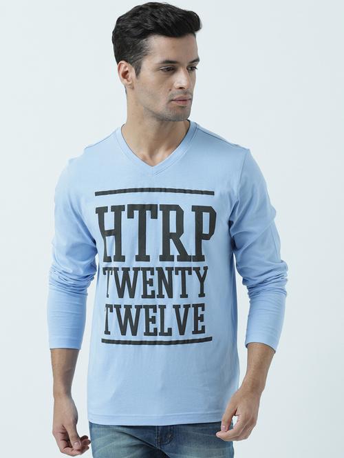 blue cotton typographic t-shirt - 20745695 - Very Small Image - 1