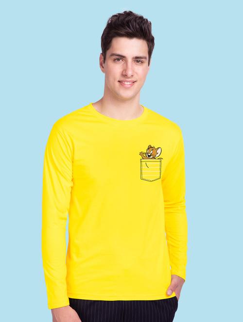 yellow placement print round neck t-shirt - 20746251 - Very Small Image - 1