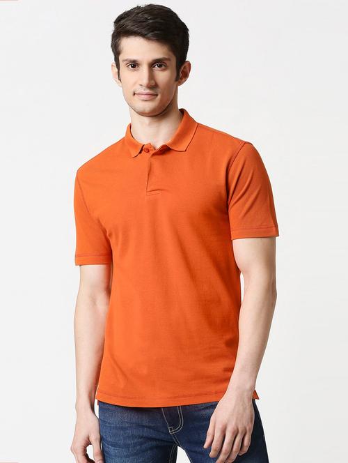orange cotton blend plain tshirt - 20746280 - Very Small Image - 1