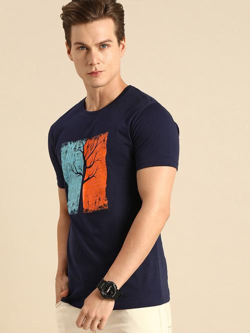 navy blue cotton printed t-shirt - 20746292 - Very Small Image - 1