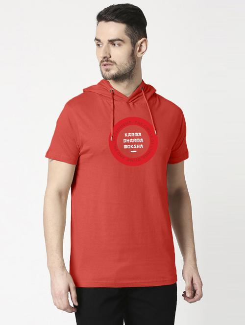 men red typographic hooded t-shirt - 20746326 - Very Small Image - 1