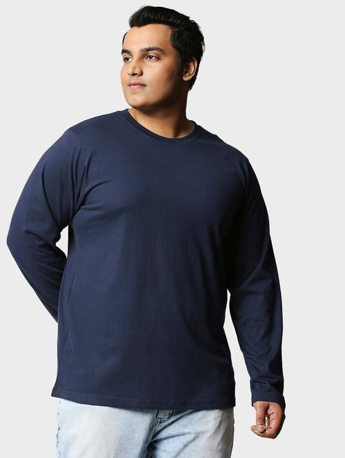 navy blue cotton plain t-shirt - 20746337 - Very Small Image - 1